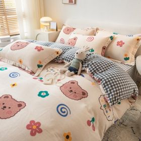 Winter Milk Four-piece Set Thickened Coral Velvet Double-sided (Option: Benben Bear meter-1.8m flat sheet)