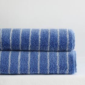 Parent-child Large Rhombus Striped Long-staple Cotton Yarn-dyed Household Towels Bath (Option: Blue Wide Stripe-Face Towel 35x76cm)