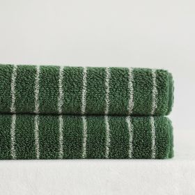 Parent-child Large Rhombus Striped Long-staple Cotton Yarn-dyed Household Towels Bath (Option: Green Wide Stripe-Face Towel 35x76cm)
