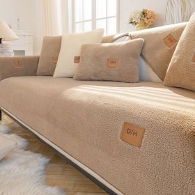 Lambswool Thickened Fleece Cushion Non-slip Leather Sofa Cover (Option: Lambswool Brown-110X240CM)
