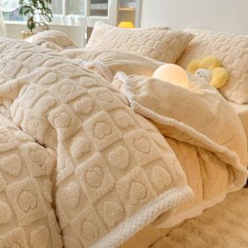 Thickened Taffeta Three-dimensional Four-piece Quilt Cover (Option: Milk White-150cm Fitted Sheet)