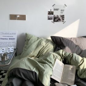 Double-piece Foggy Gray Quilt Cover Four-piece Bedding Sheet Dormitory Bed Three-piece Set (Option: Dark Gray Matcha-200cm)
