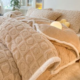 Thickened Taffeta Three-dimensional Four-piece Quilt Cover (Option: Light Coffee-150cm Fitted Sheet)