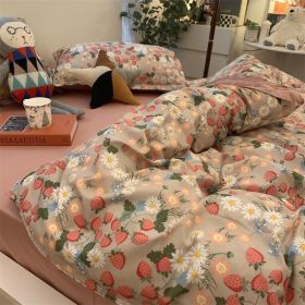 Double-piece Foggy Gray Quilt Cover Four-piece Bedding Sheet Dormitory Bed Three-piece Set (Option: Sweet Strawberry-220cm)