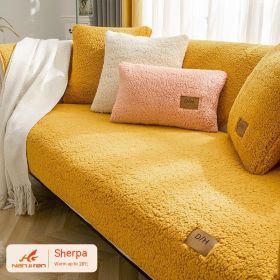 Lambswool Thickened Fleece Cushion Non-slip Leather Sofa Cover (Option: Lambswool Yellow-110X180CM)