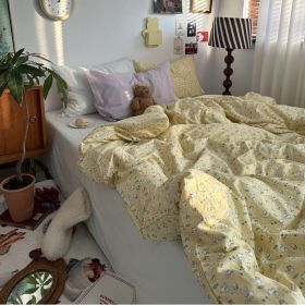Retro French Flower Cotton Four-piece Set (Option: Lime Rabbit-1.5m Fitted Sheet)