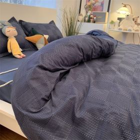 Double-piece Foggy Gray Quilt Cover Four-piece Bedding Sheet Dormitory Bed Three-piece Set (Option: Tile Blue Grid-200cm)