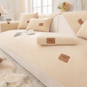 Lambswool Thickened Fleece Cushion Non-slip Leather Sofa Cover (Option: Lambswool Beige-110X180CM)
